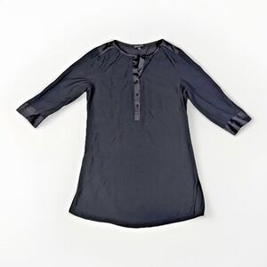 Eileen Fisher Tunic Dress Shirt Size SP Black Silk 3/4 Sleeve Lagenlook